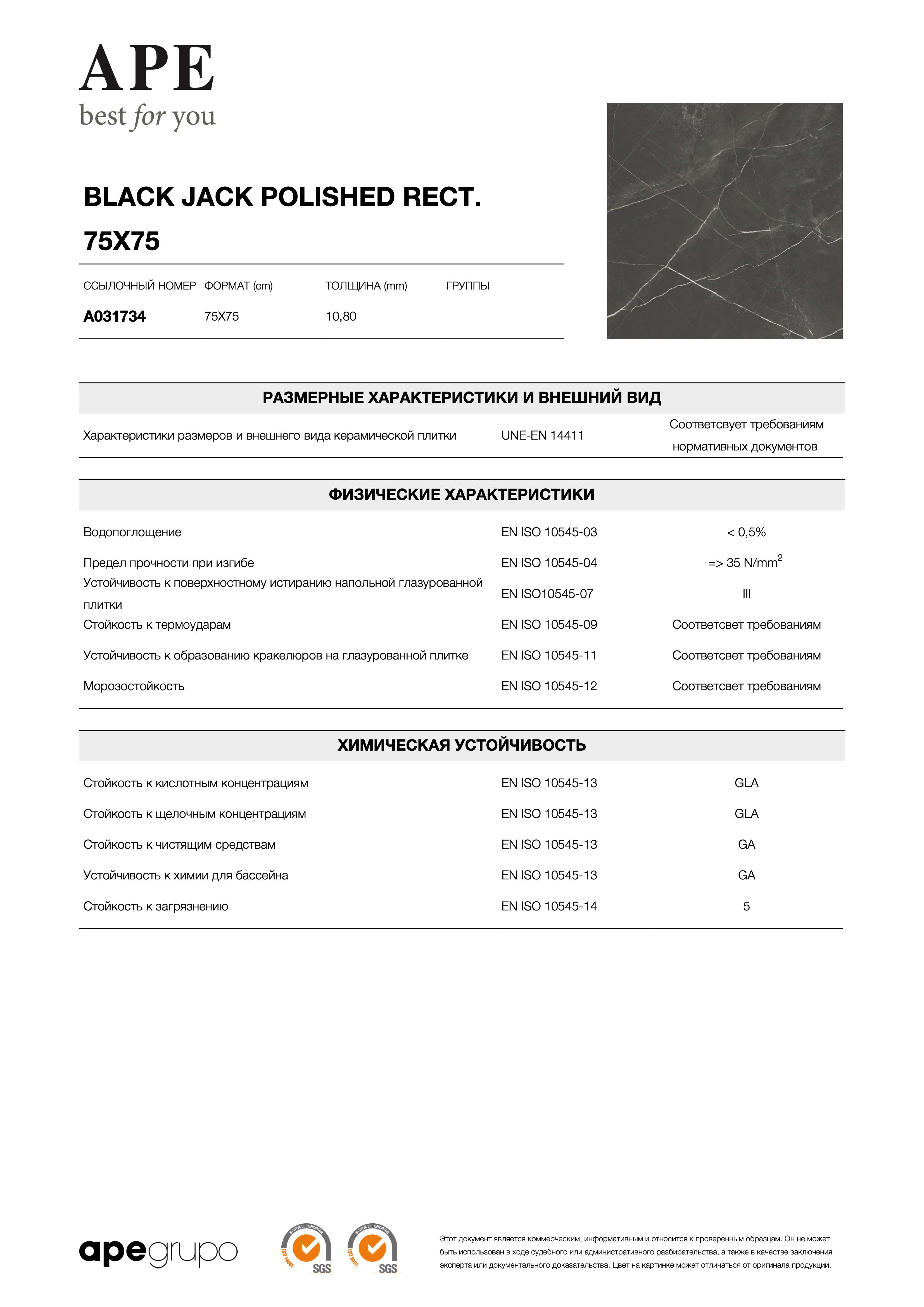APE Black Jack Polished Rect. 75x75 A031734