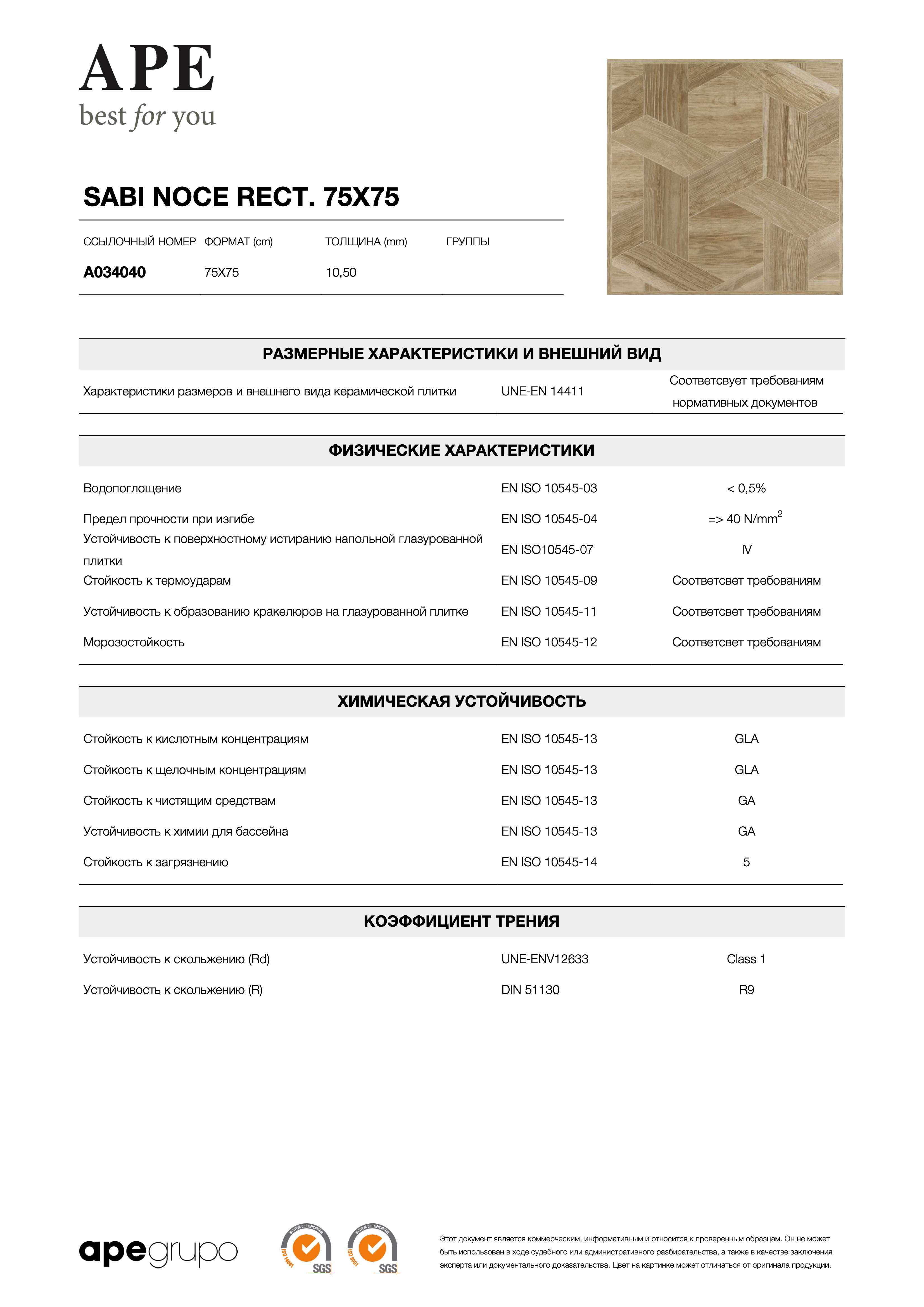 APE Sabi Noce Rect. 75x75 A034040