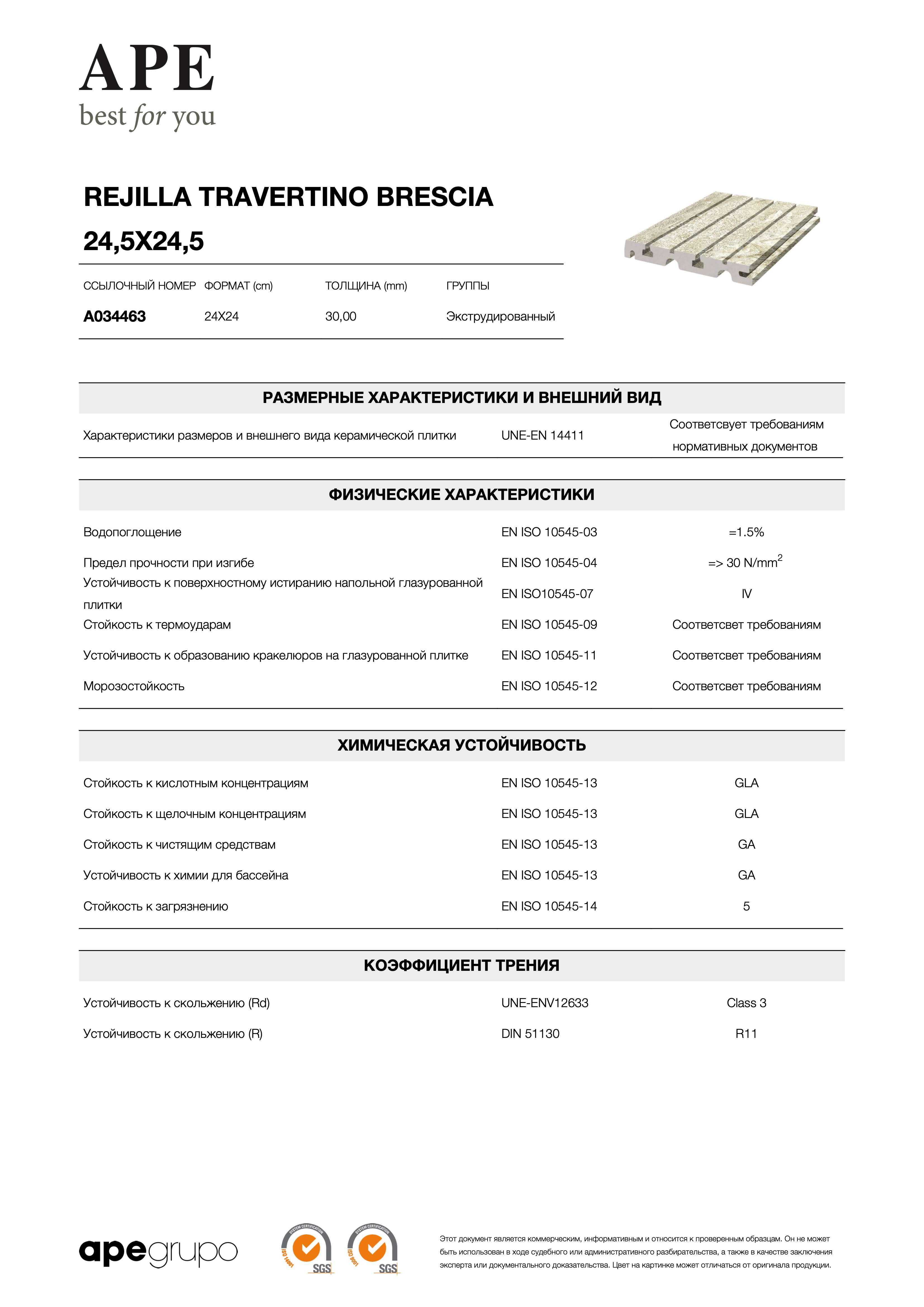 APE Rejilla Travertino Brescia 24,5x24,5 A034463