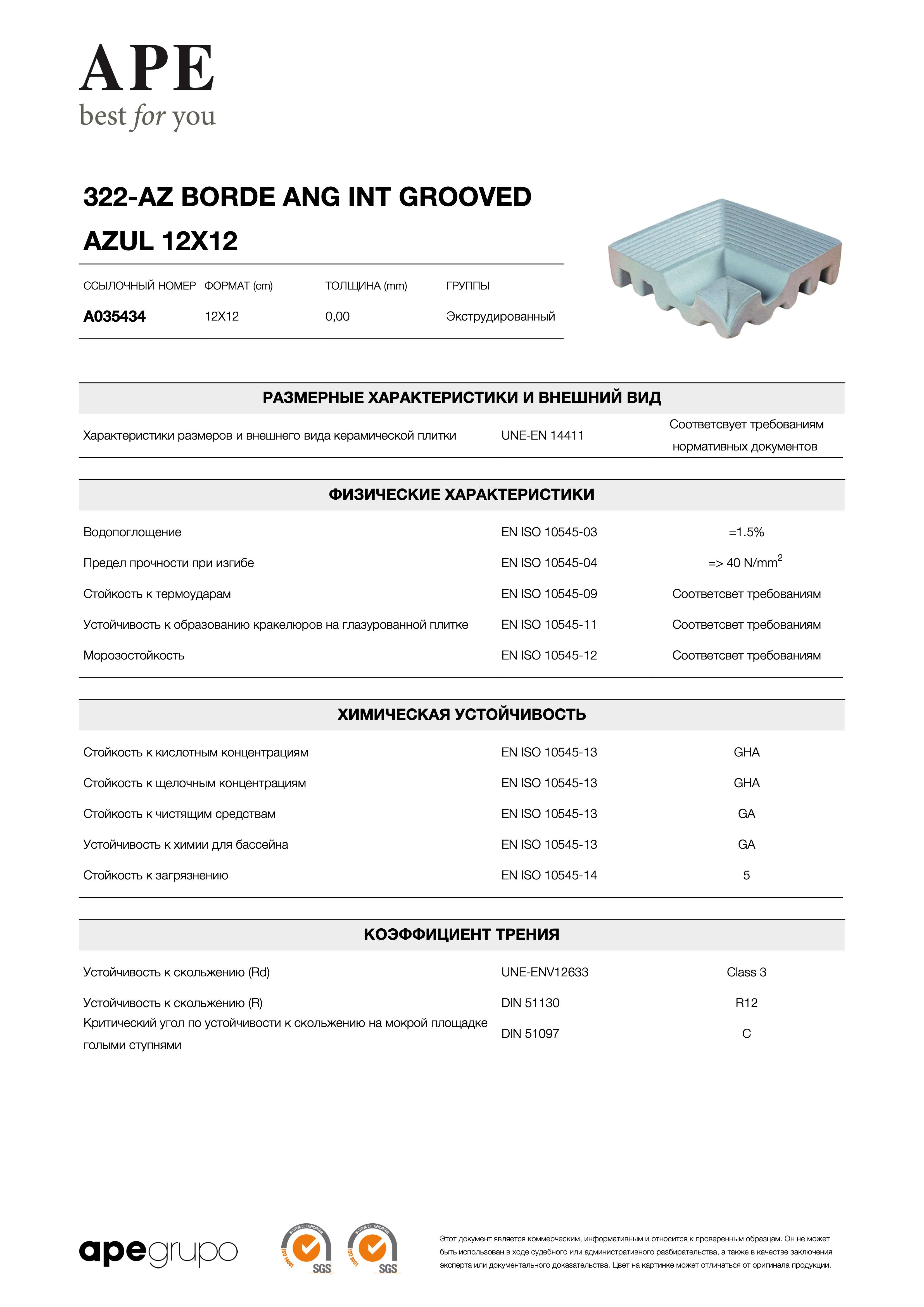 APE 322-az Borde Ang Int Grooved Azul 12x12 A035434