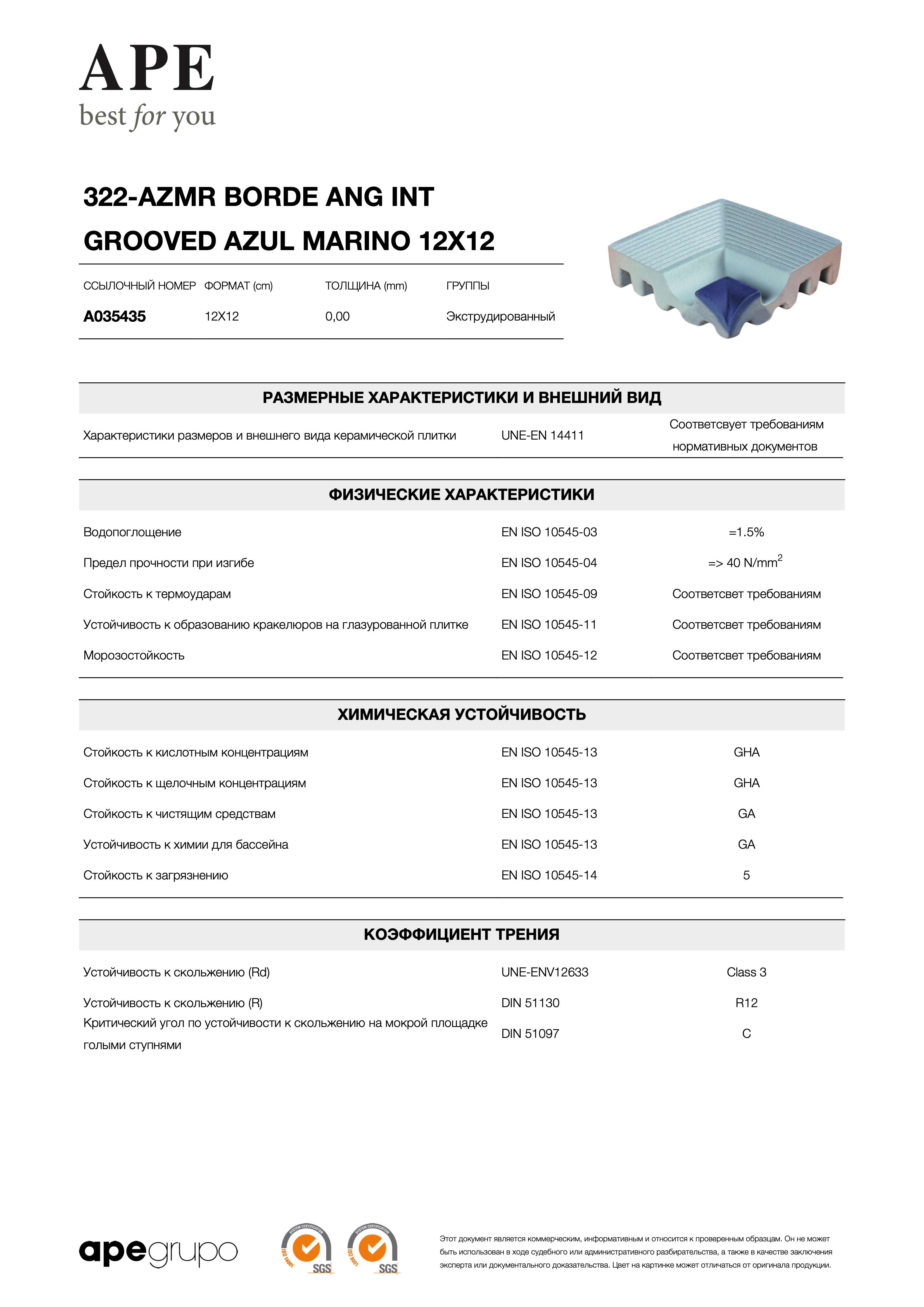 APE 322-azmr Borde Ang Int Grooved Azul Marino 12x12 A035435