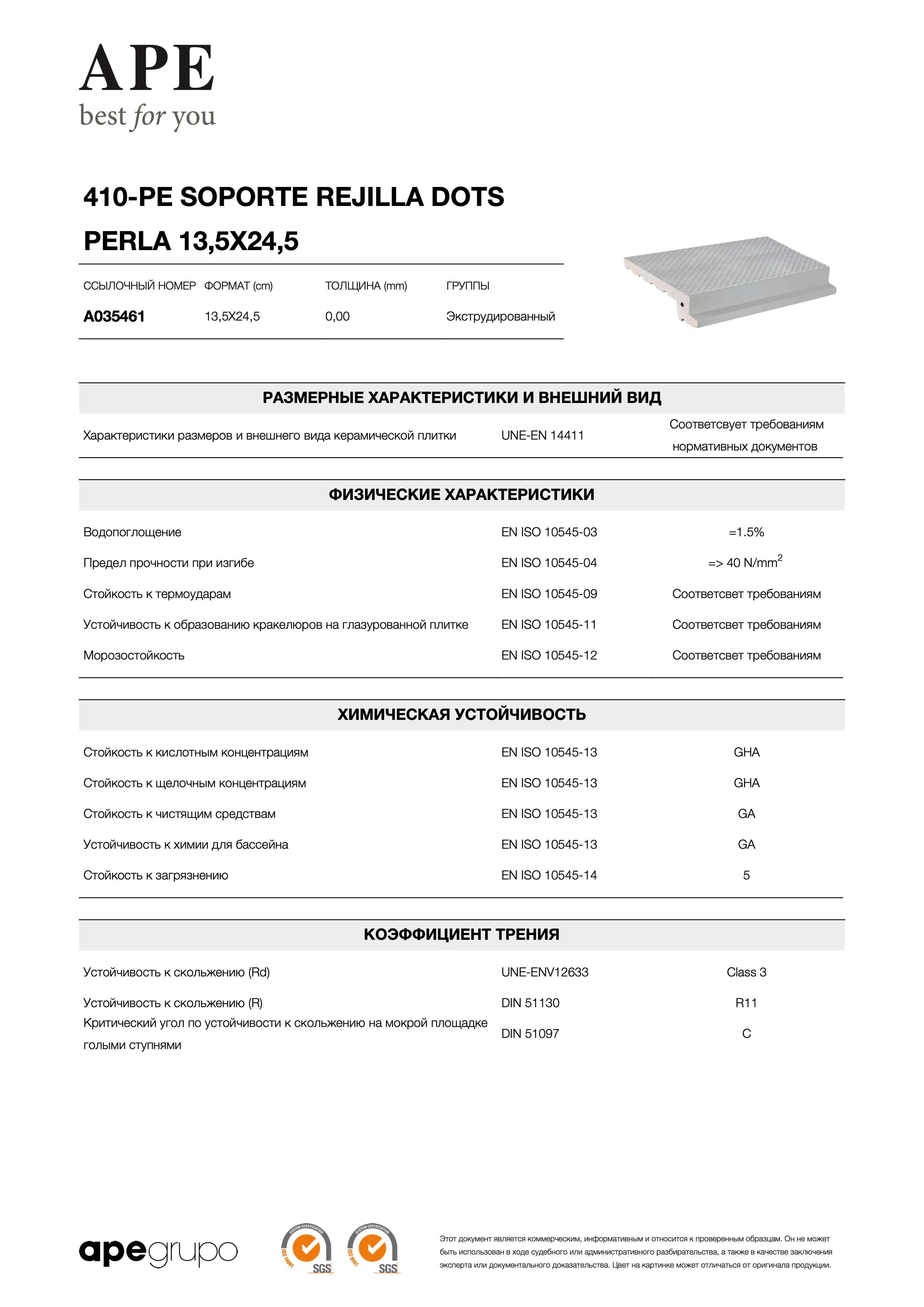 APE 410-pe Soporte Rejilla Dots Perla 13,5x24,5 A035461