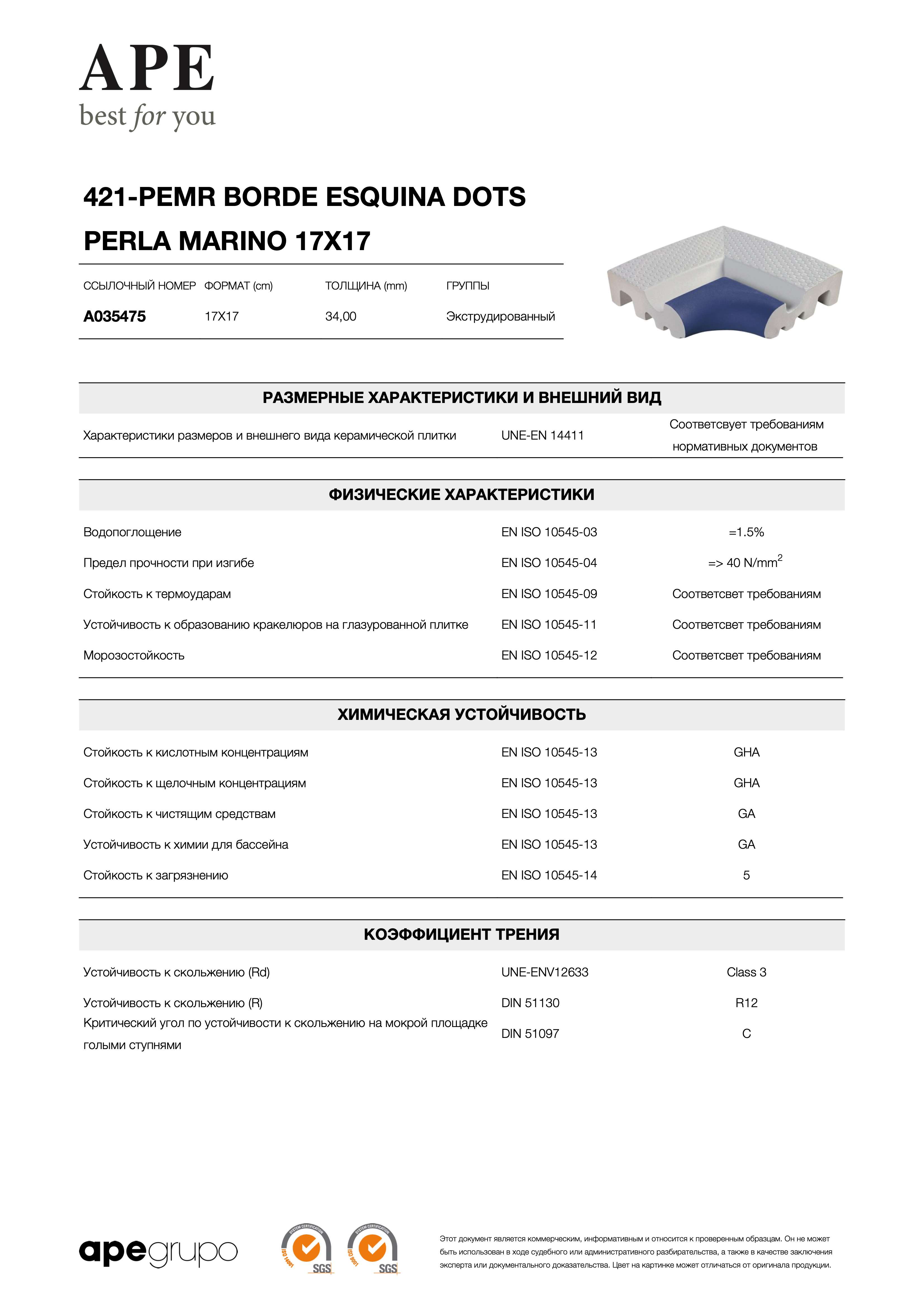 APE 421-pemr Borde Esquina Dots Perla Marino 17x17 A035475
