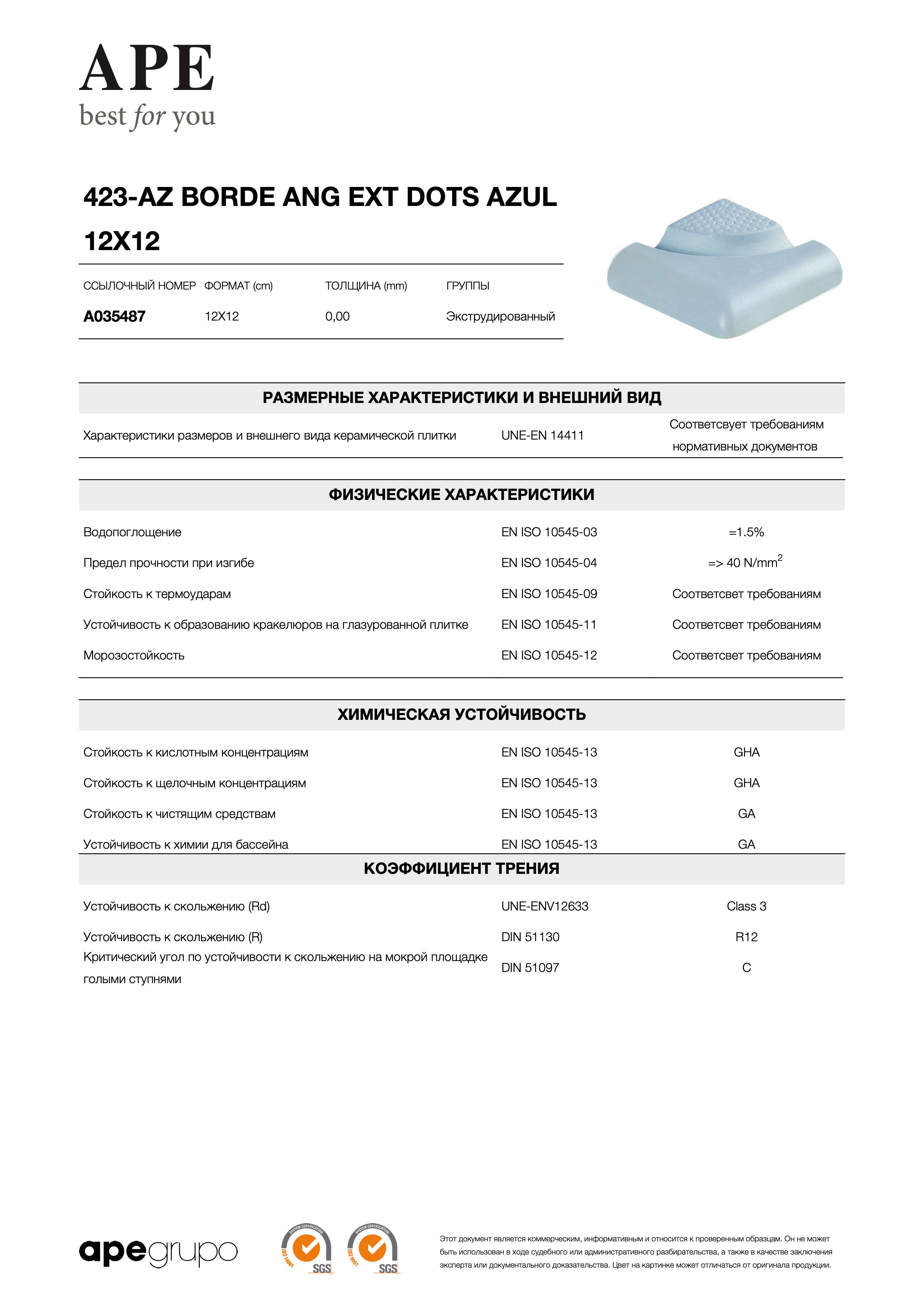 APE 423-az Borde Ang Ext Dots Azul 12x12 A035487
