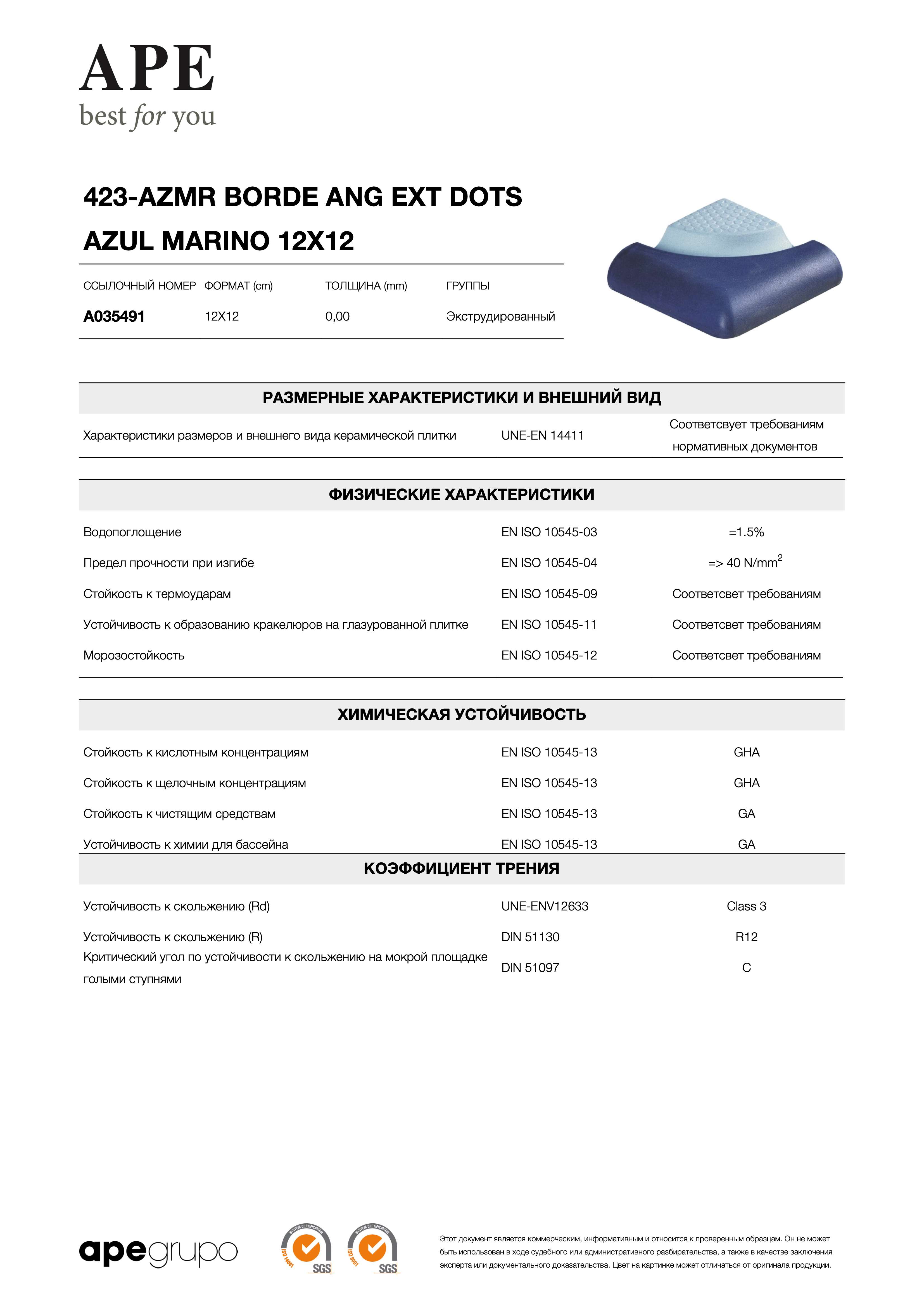 APE 423-azmr Borde Ang Ext Dots Azul Marino 12x12 A035491