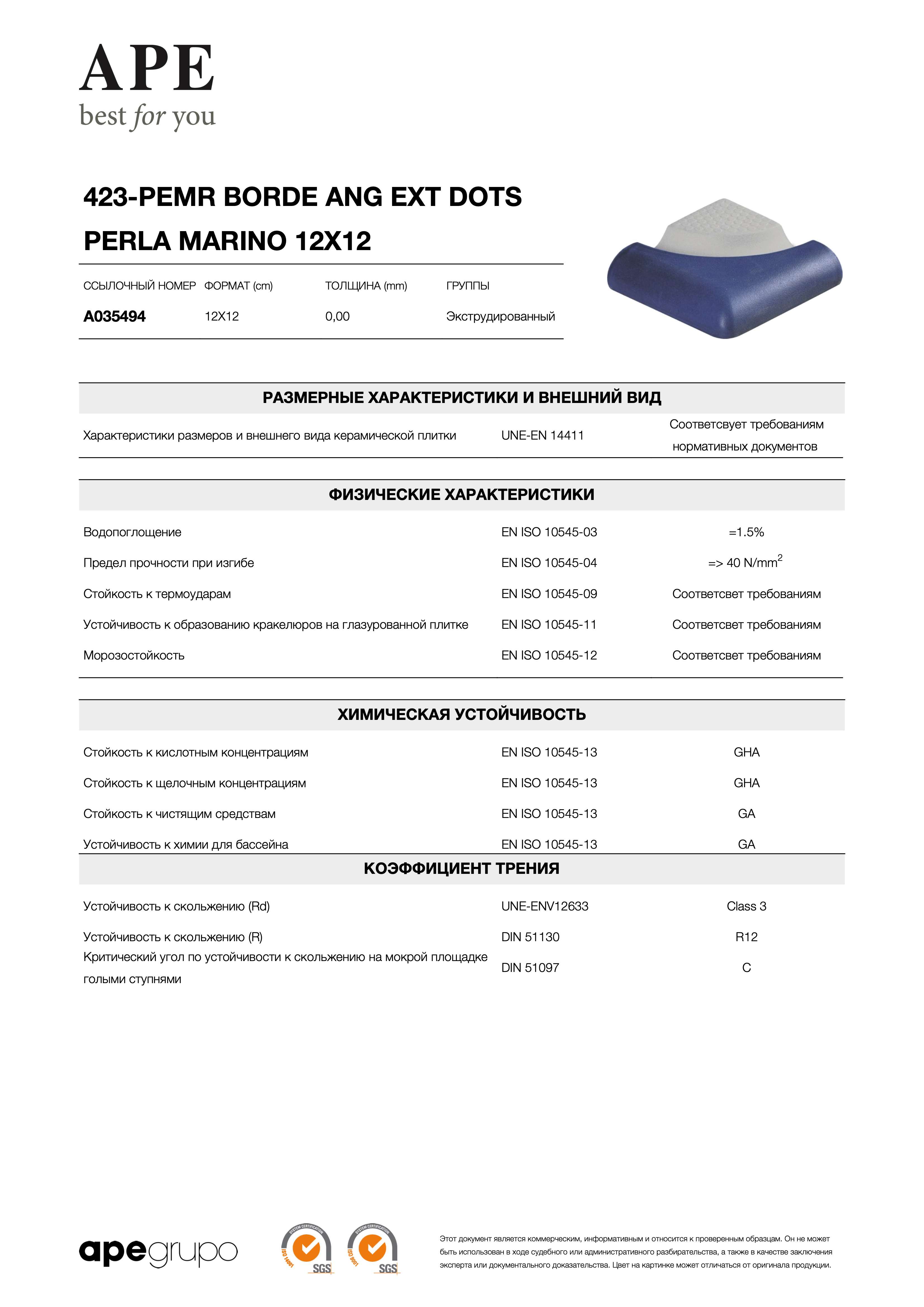 APE 423-pemr Borde Ang Ext Dots Perla Marino 12x12 A035494