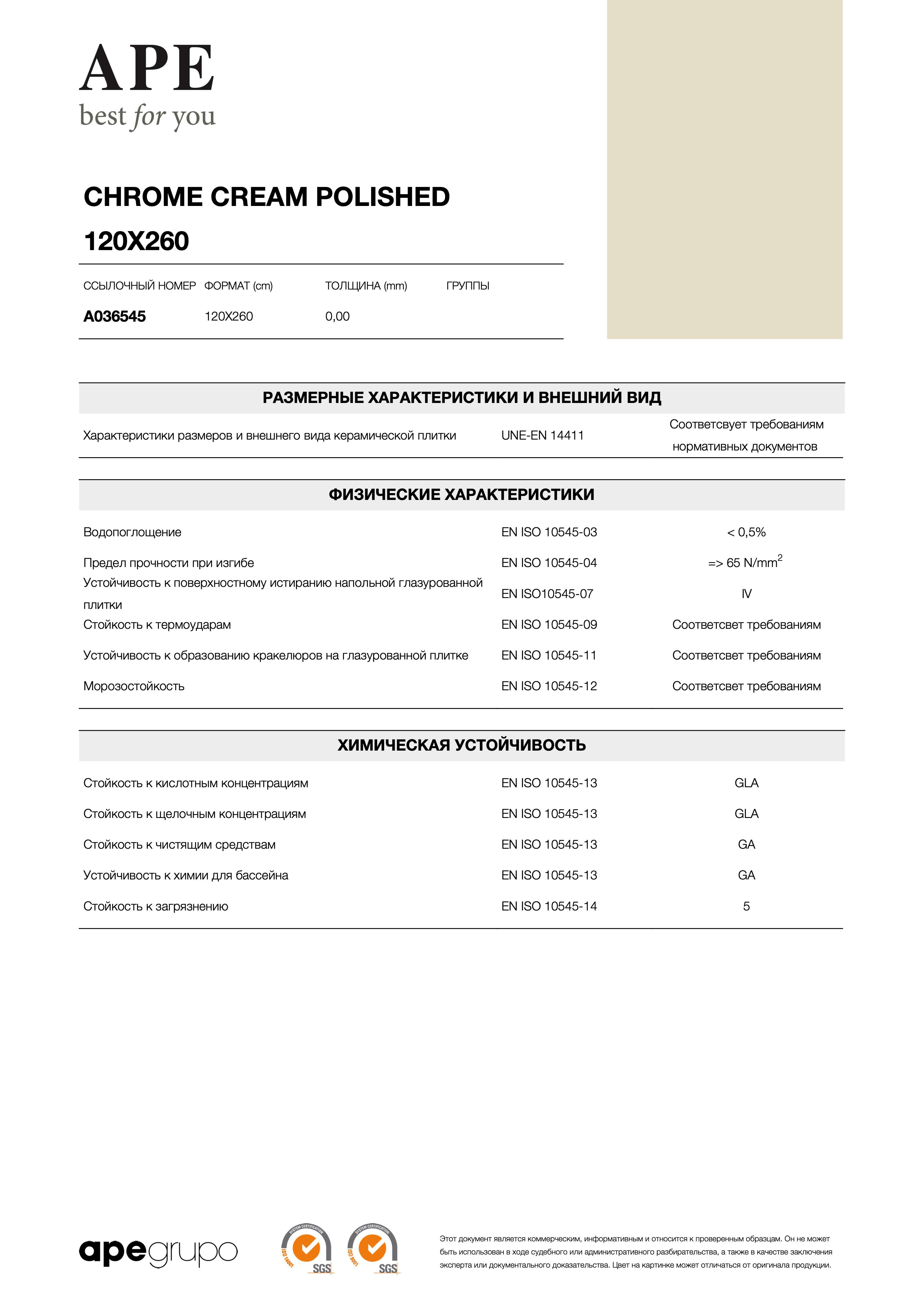 APE Chrome Cream Polished 120x260 A036545