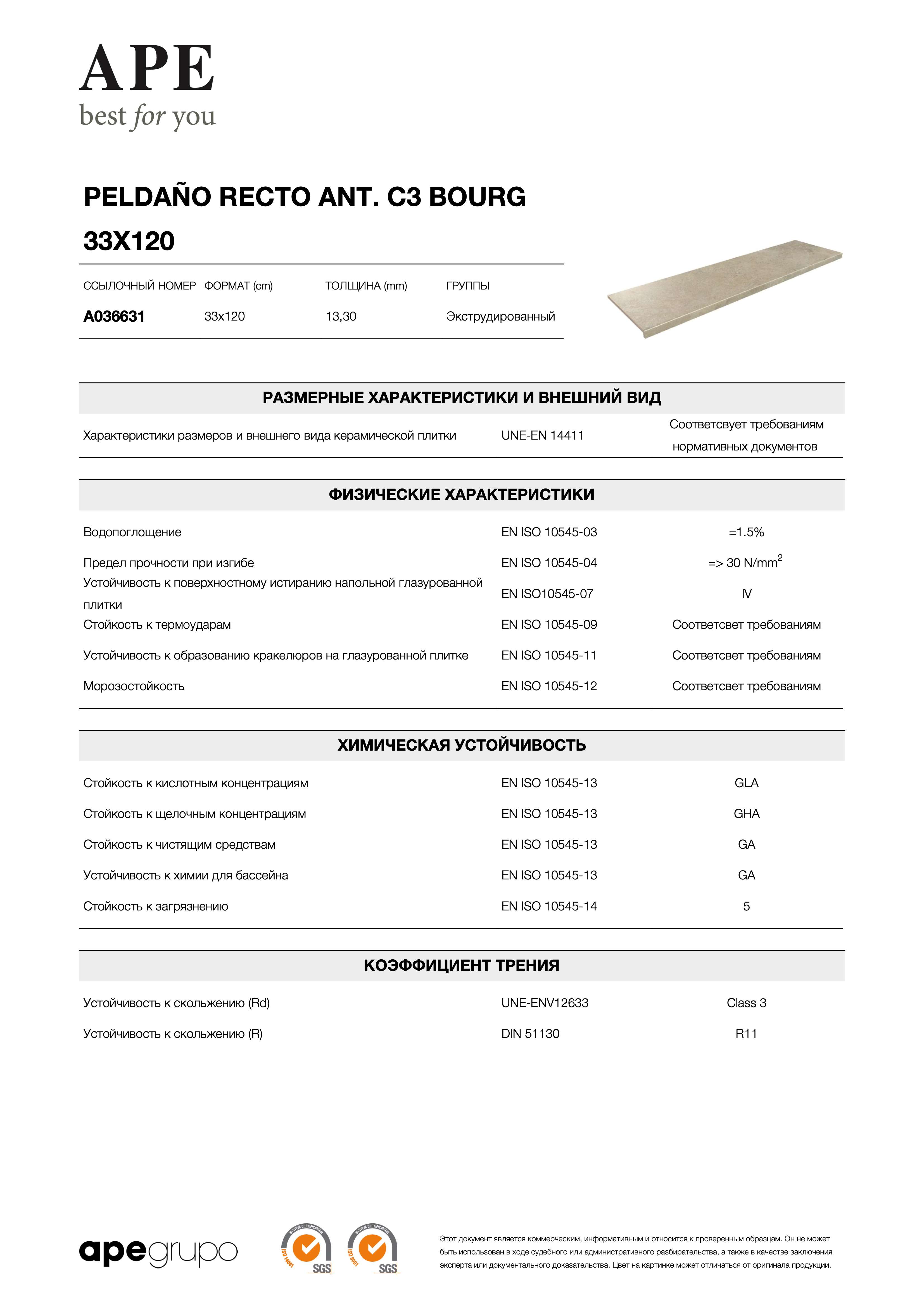 APE Peldano Recto Ant. C3 Bourg 33x120 A036631