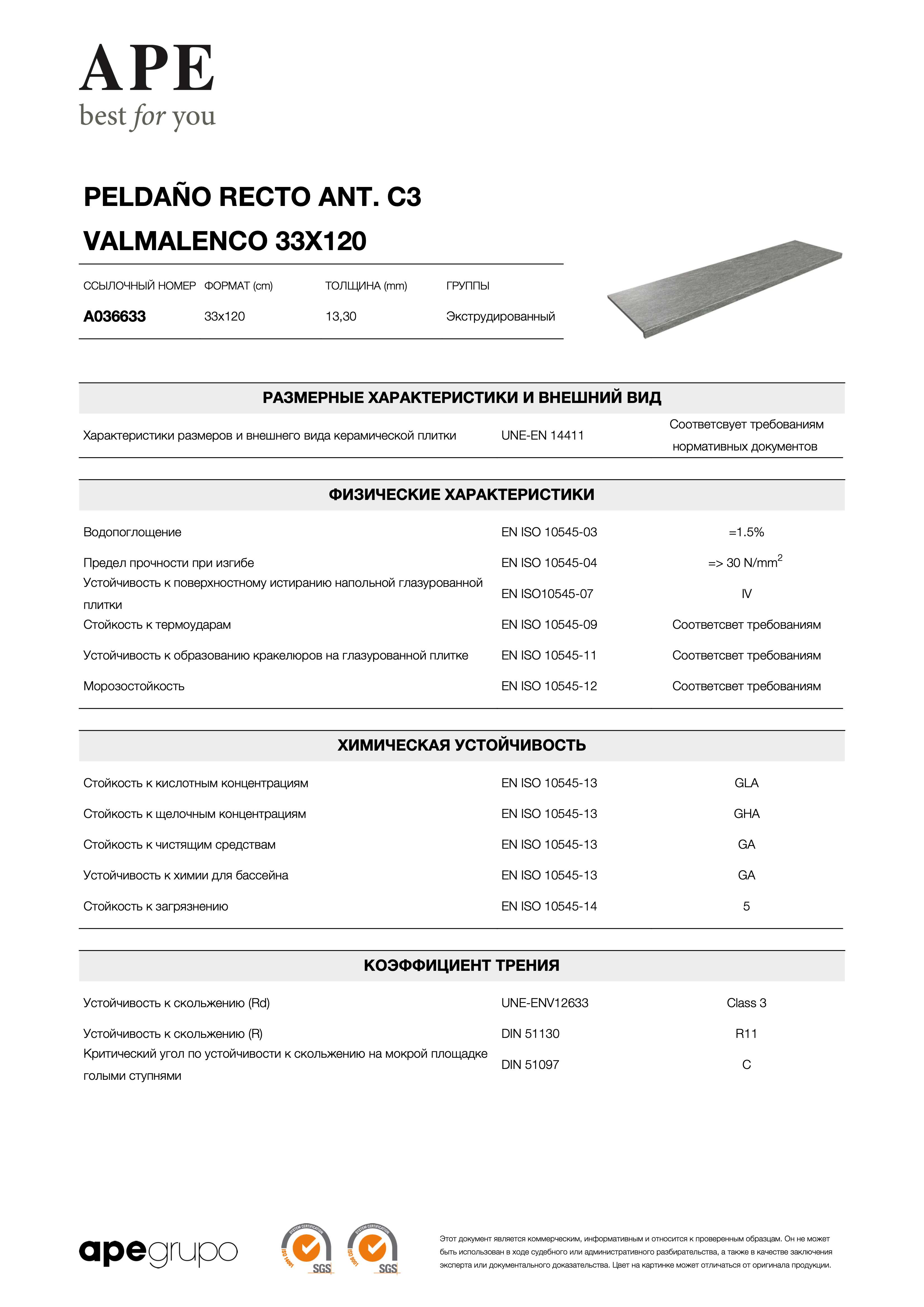 APE Peldano Recto Ant. C3 Valmalenco 33x120 A036633