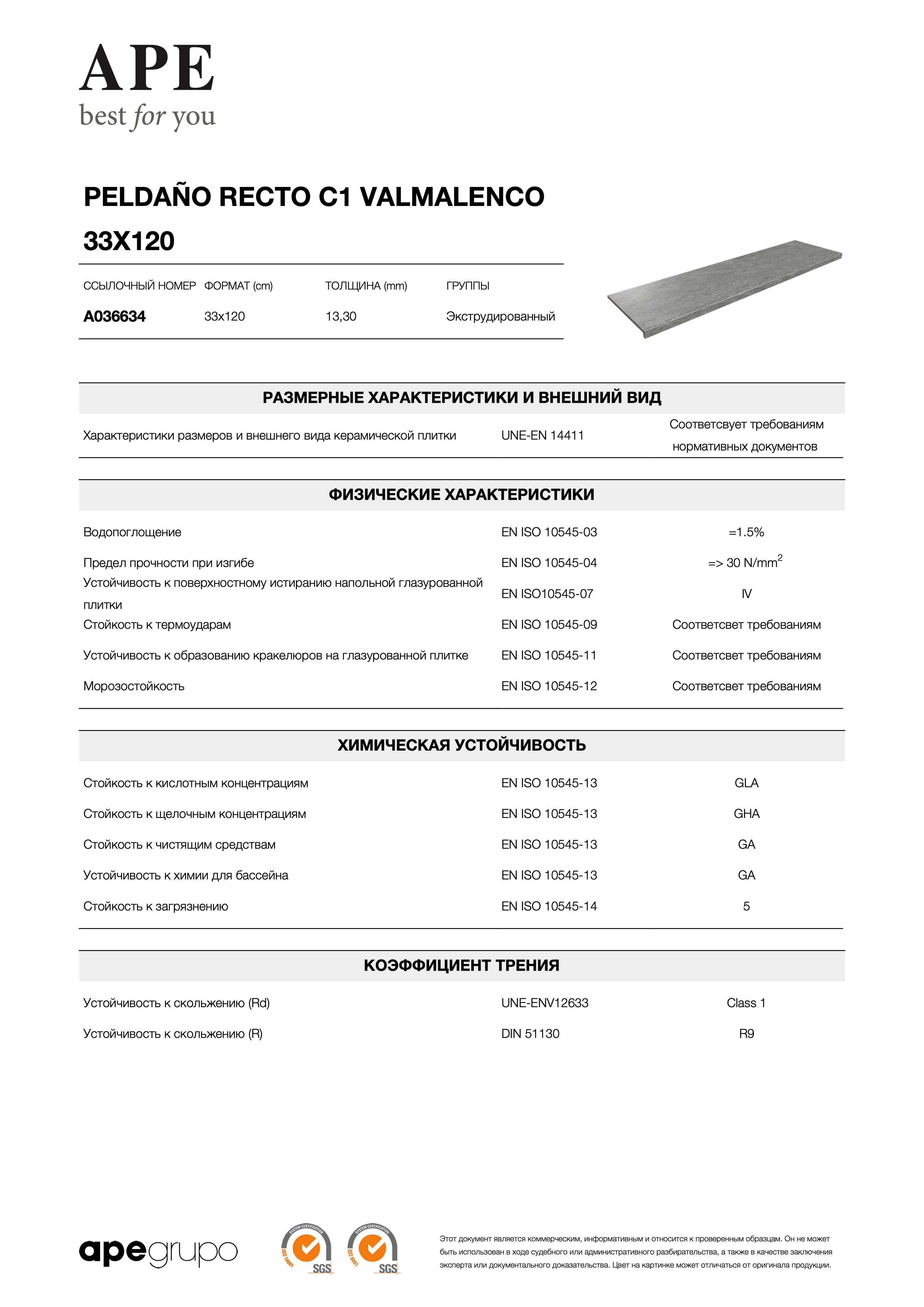 APE Peldano Recto C1 Valmalenco 33x120 A036634